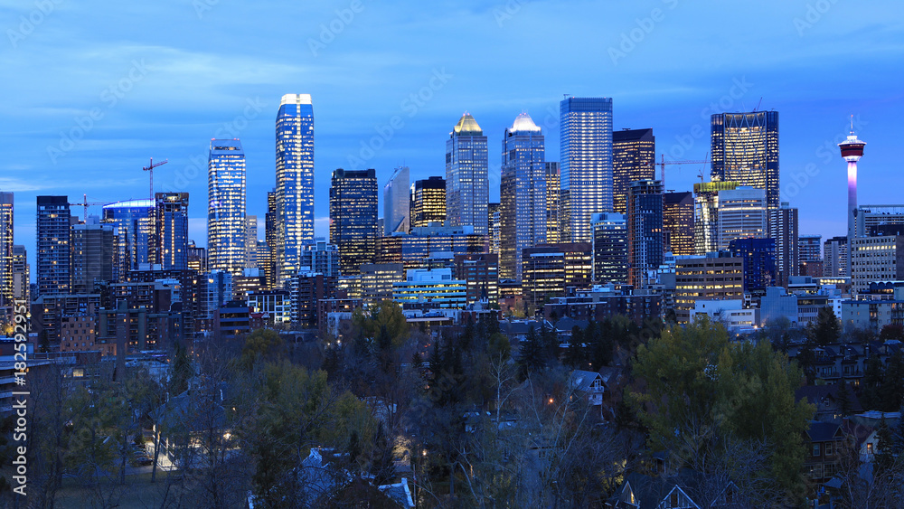 Night view of Calgary, Canada skyline