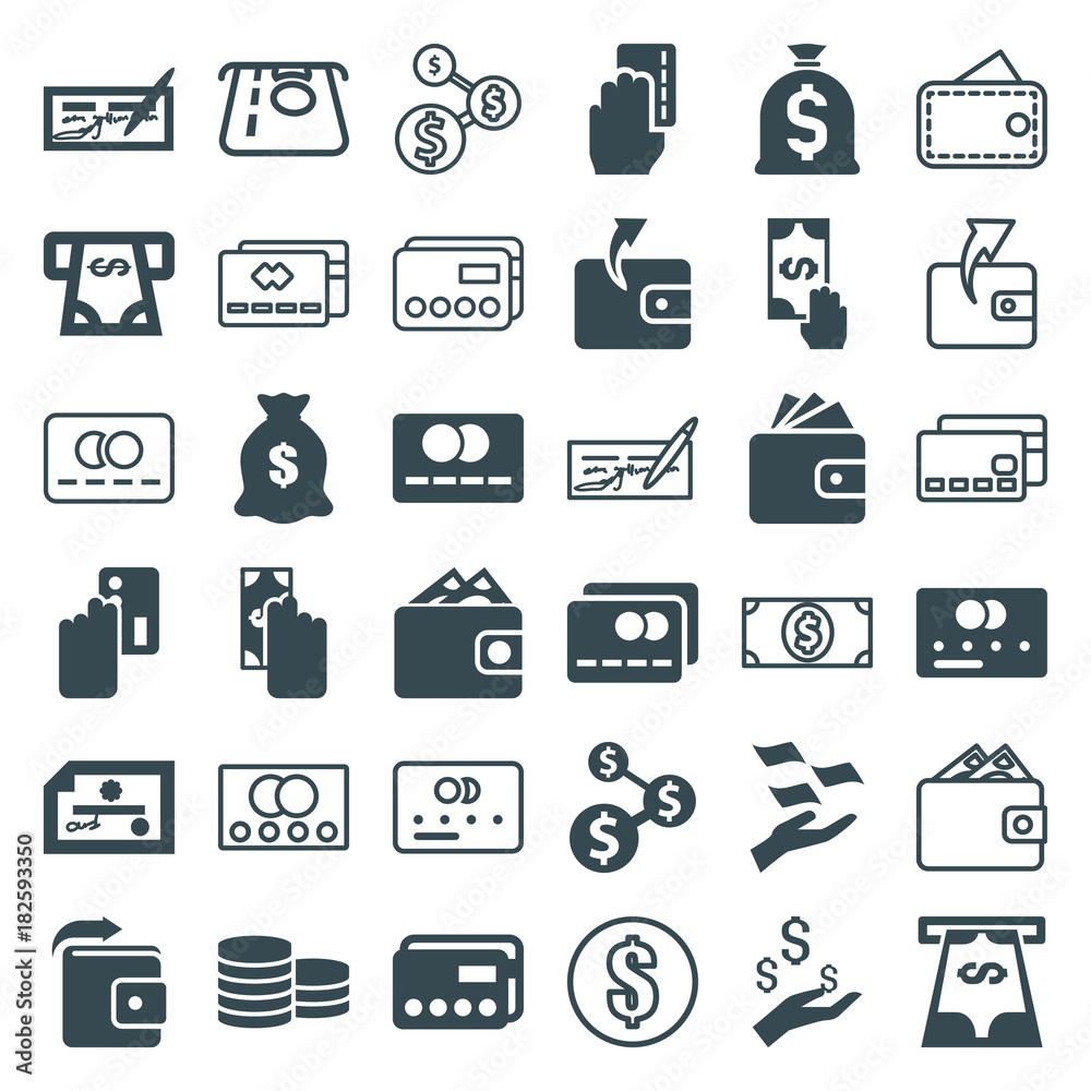 Set of 36 pay filled and outline icons