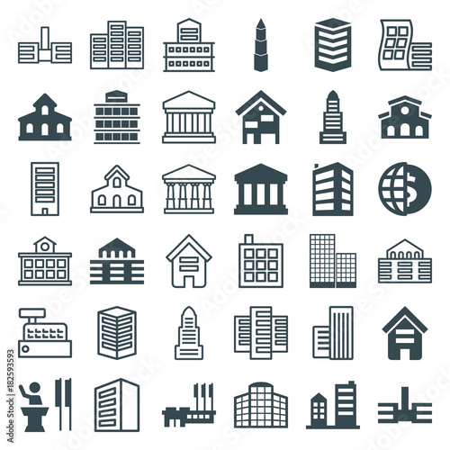 Set of 36 government filled and outline icons