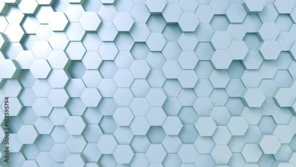 Light blue hexagonal motion background, seamless loop