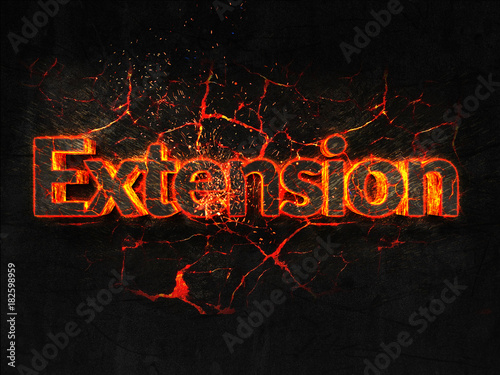 Extension Fire text flame burning hot lava explosion background.