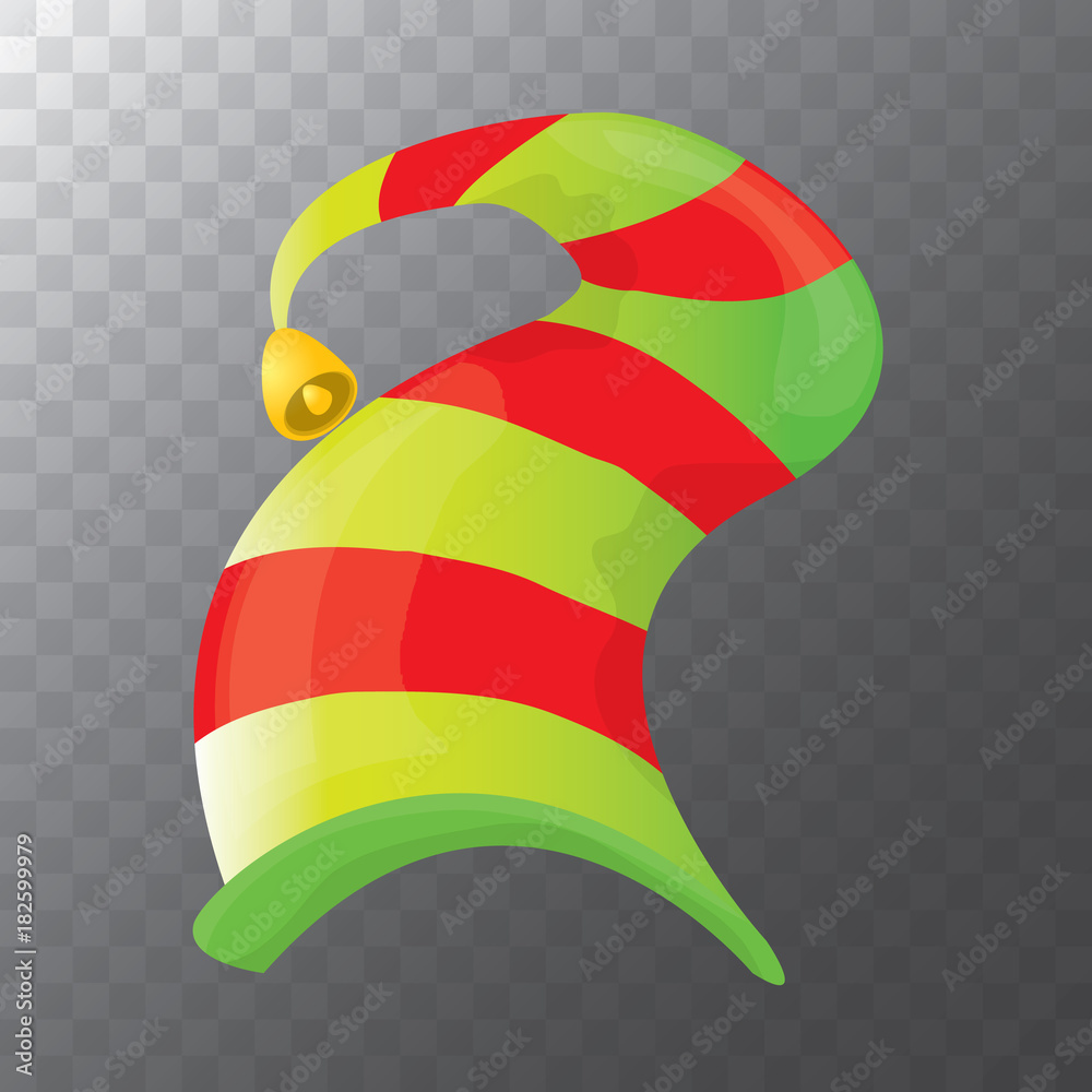 Fototapeta vector funky red and green stripped cartoon christmas elf hat isolated on transparent background. vector kids colorful elf hat icon or label. Christmas decorative design element