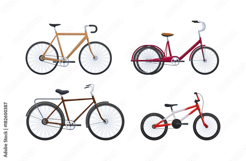 Set of modern vehicles for transportation, different city bicycles. Set of modern vehicles for transportation, different city bicycles.