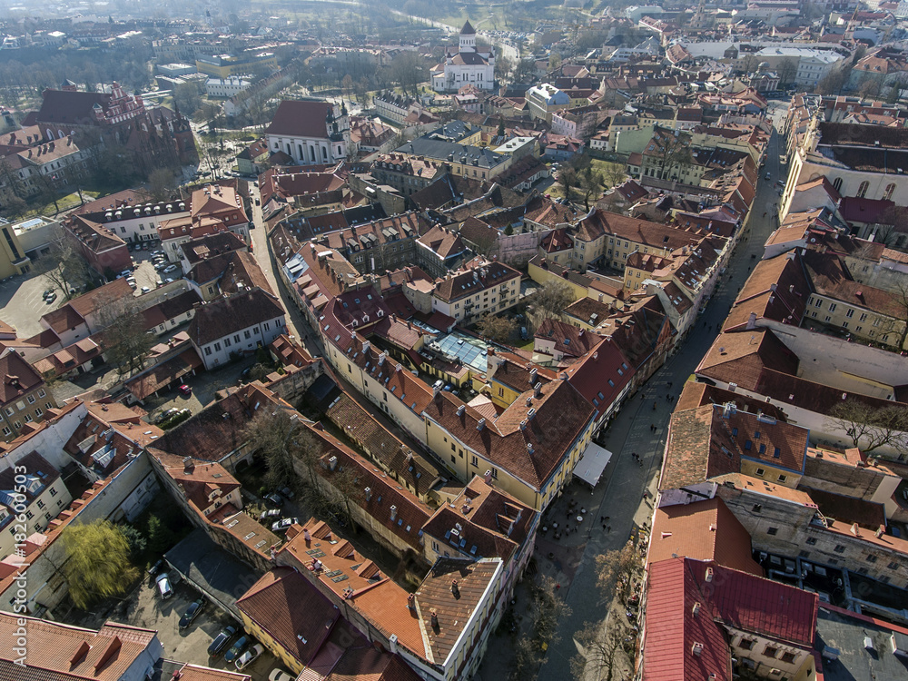 Aerial view over Vilnius old town panorama, Lithuania. During early sunny spring time.