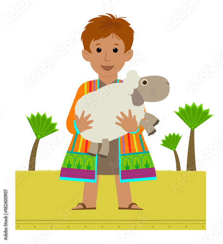 Joseph Clip-art - Joseph with his colorful coat holding a sheep in his arms. Esp 10