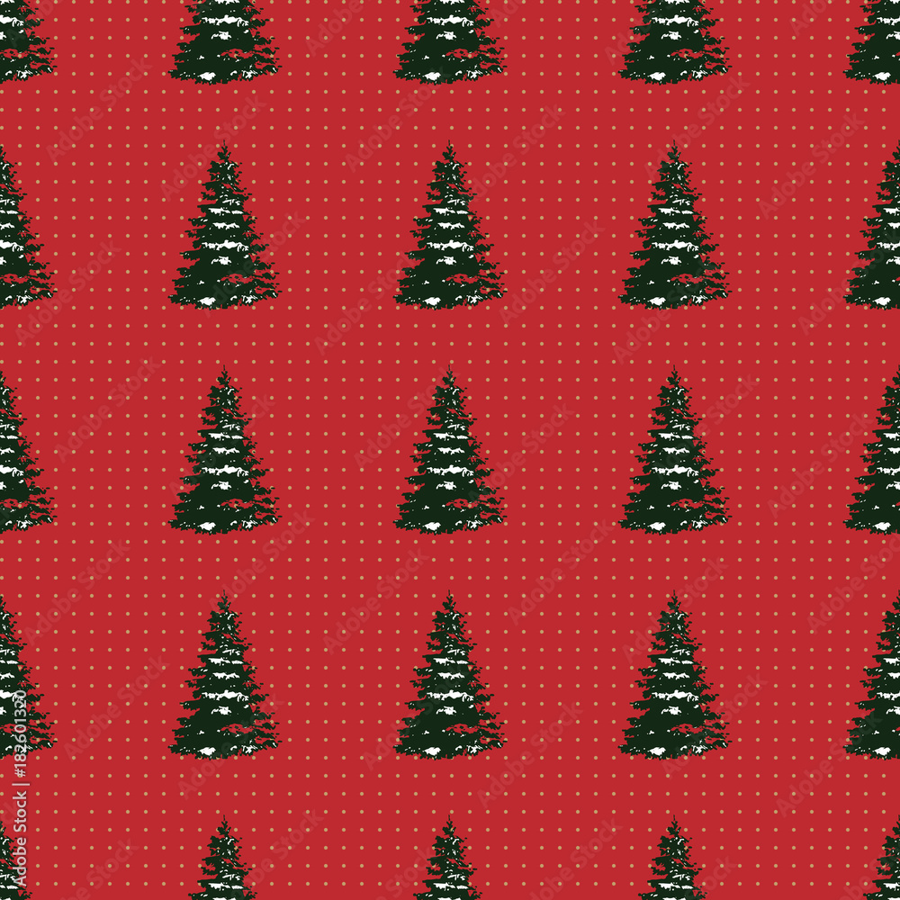 Seamless Merry Christmas Festive Pattern with Tree Seamless Merry Christmas Festive Pattern with Tree