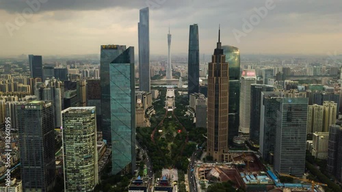 day time guangzhou cityscape downtown aerial panorama 4k timelapse china
 photo