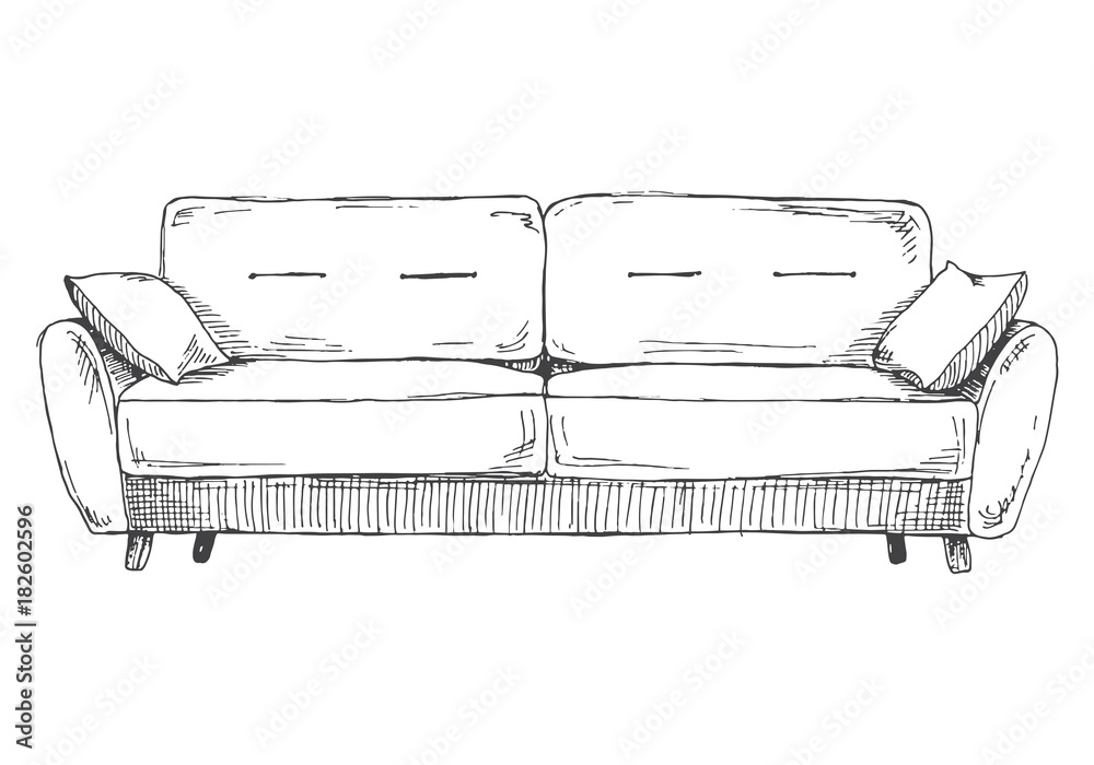Sofa isolated on white background. Vector illustration in a sketch