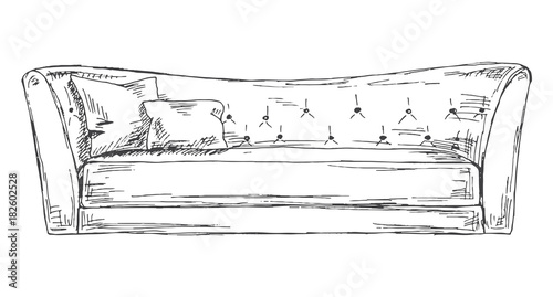 Sofa isolated on white background. Vector illustration in a sketch style.