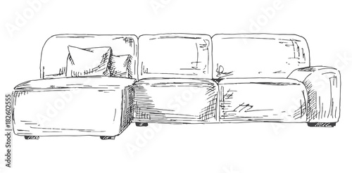 Sofa isolated on white background. Vector illustration in a sketch style.