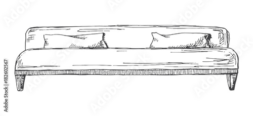 Sofa isolated on white background. Vector illustration in a sketch style.