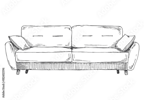 Sofa isolated on white background. Vector illustration in a sketch style.