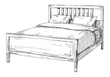 Double bed isolated on white background. Vector illustration in sketch style.