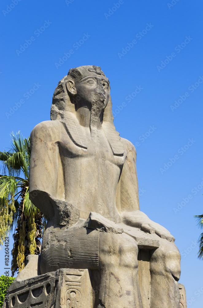 Ancient statue. Cairo Museum of Egyptology and Antiquities. Exhibits in front of the museum.