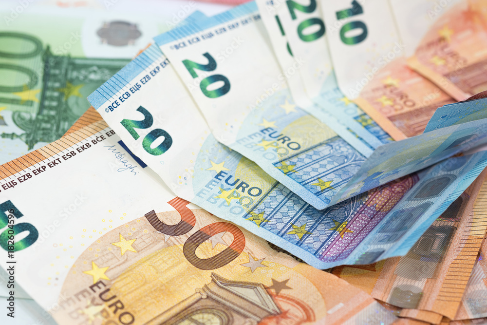 Euro money background from many euro banknotes in different value. Euro money background from many euro banknotes in different value.