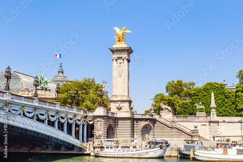 The Alexander III Bridge across the Seine in Paris, France. View from the water