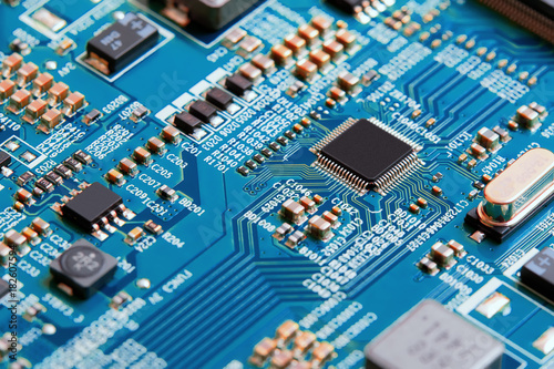 Electronic circuit board close up.