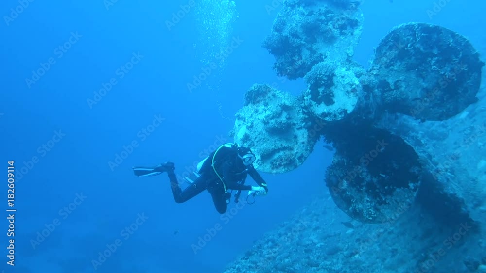Diver explores ship wreck Salem Express on seabed underwater in Red Sea, Egypt. Full HD underwater footage. Diver explores ship wreck Salem Express on seabed underwater in Red Sea, Egypt. Full HD underwater footage.