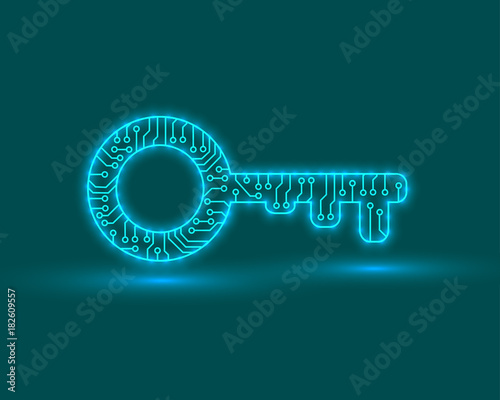 Abstract key to the door. Electronic circuit. Vector illustration