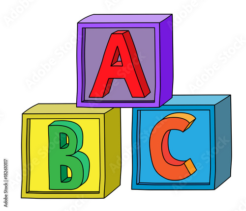 Colorful alphabet A B C letters on cube blocks as tower