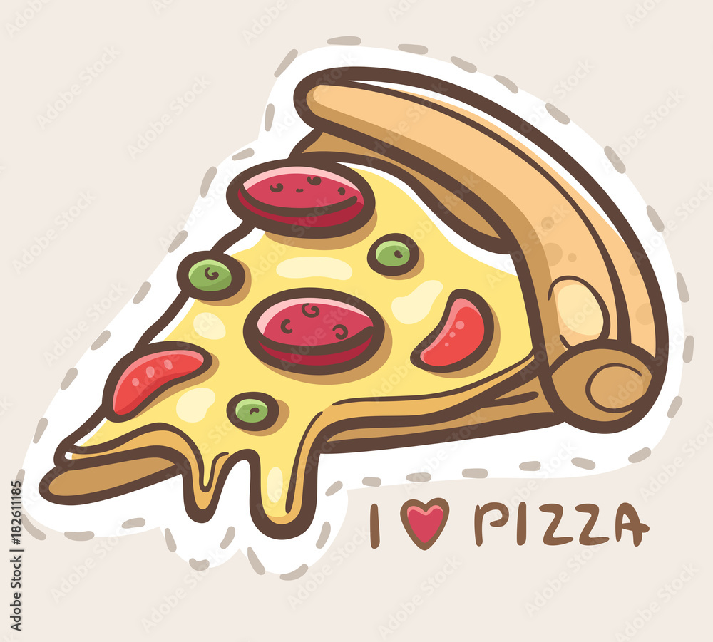 I love Pizza. Cartoon pizza slice. Stock Vector | Adobe Stock