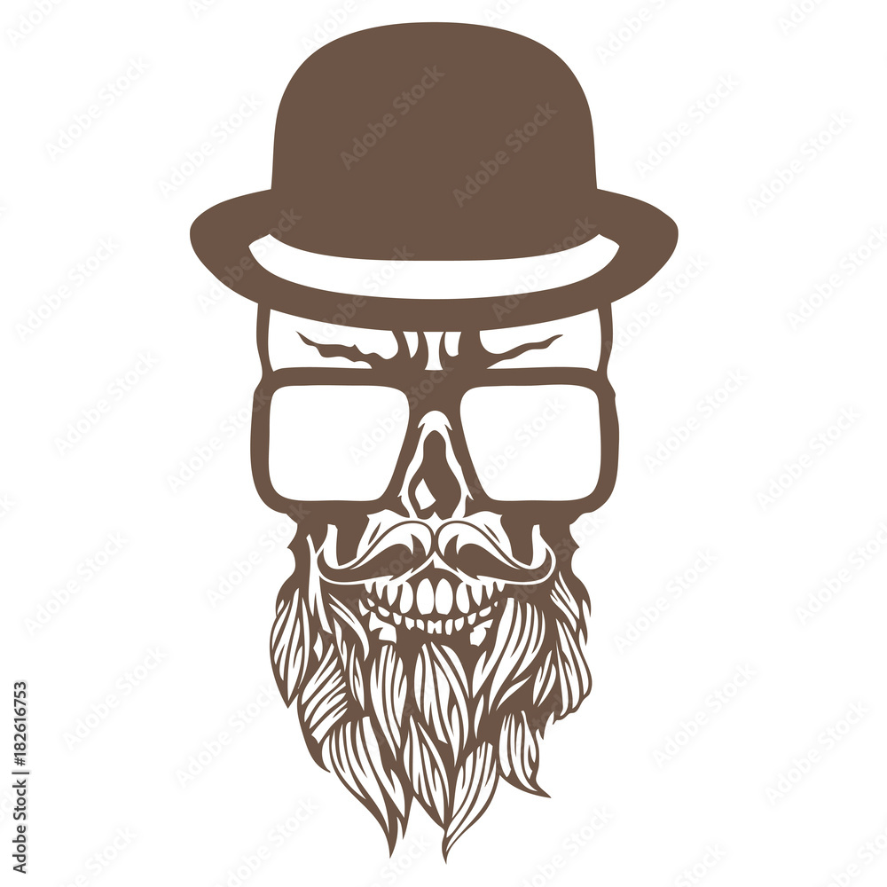 Crâne hipster barbu avec moustache et chapeau Stock Photo | Adobe Stock