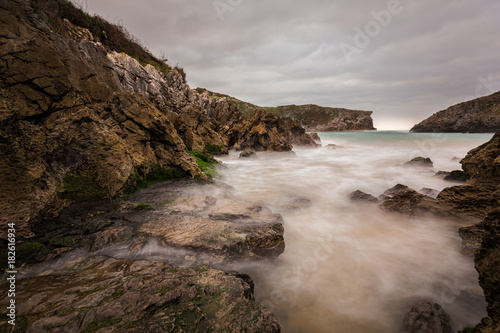 Landscape with long exposure on the coast of Cue. Asturias. Spain.
