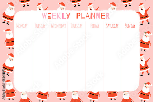 Cute Christmas and holiday weekly organizer with festive winter background pattern