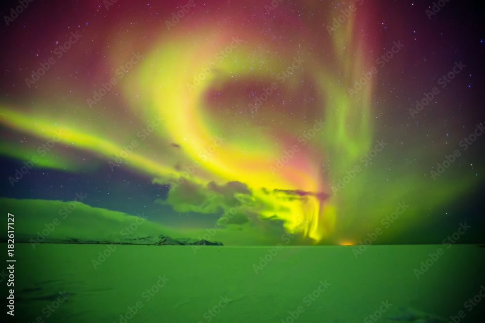 Beautiful aurora borealis in Iceland, shot in early winter period