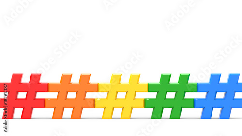 Communauté Hashtag Multicouleur coté bas version 3 en 3D