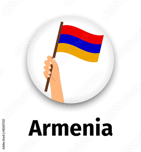 Armenia flag in hand, round icon photo