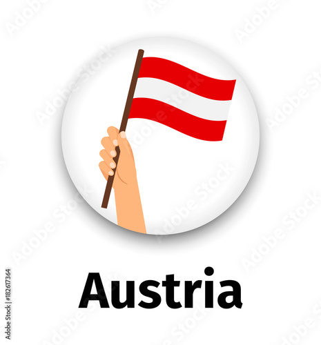 Austria flag in hand, round icon photo