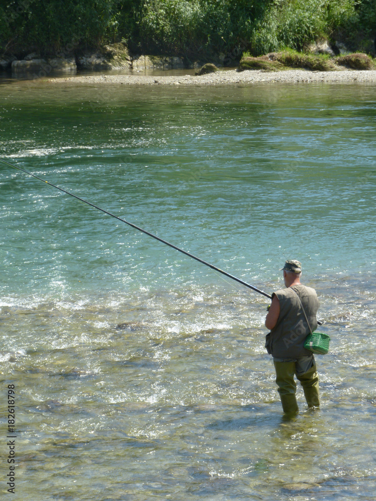 Fishing sport in a mountain river of Upper Lombardy