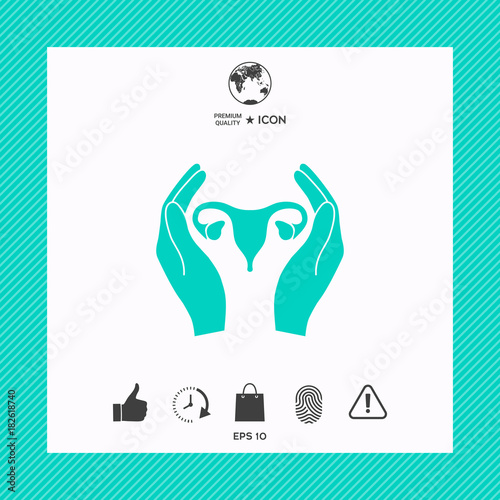 Hands holding Female uterus - protection icon