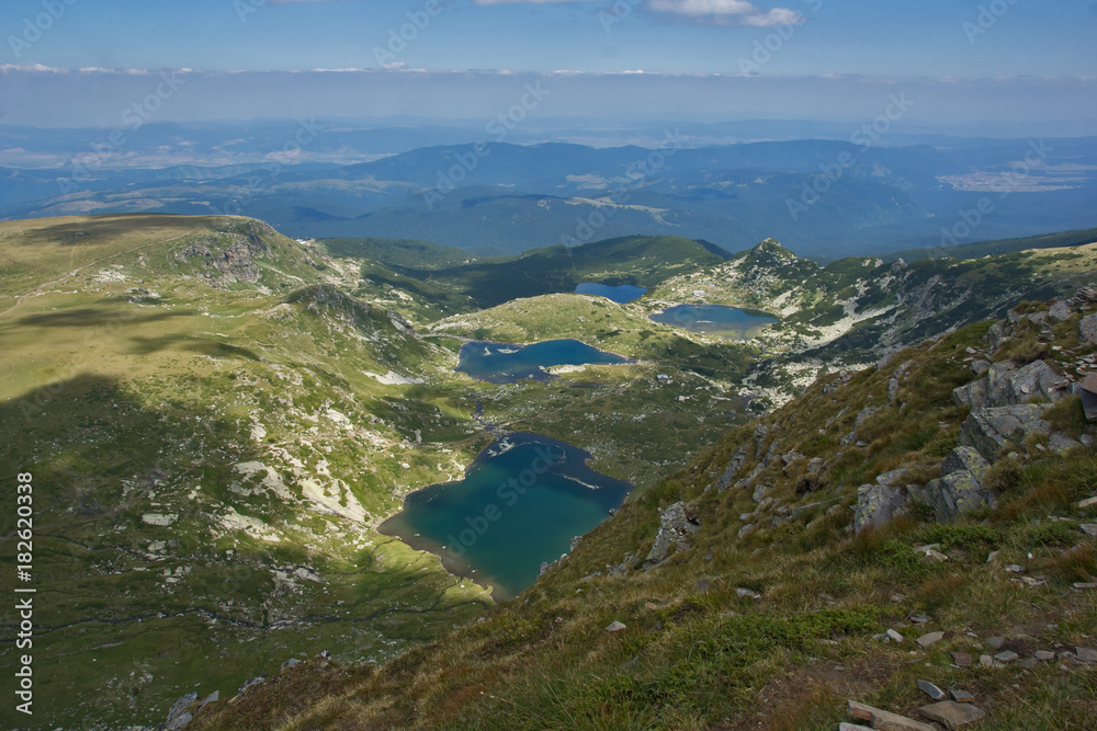 Amazing Landscape of The fish, The Lower, The Twin and The Trefoil lakes, The Seven Rila Lakes, Bulgaria