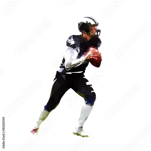 American football player running with ball, abstract low poly vector illustration