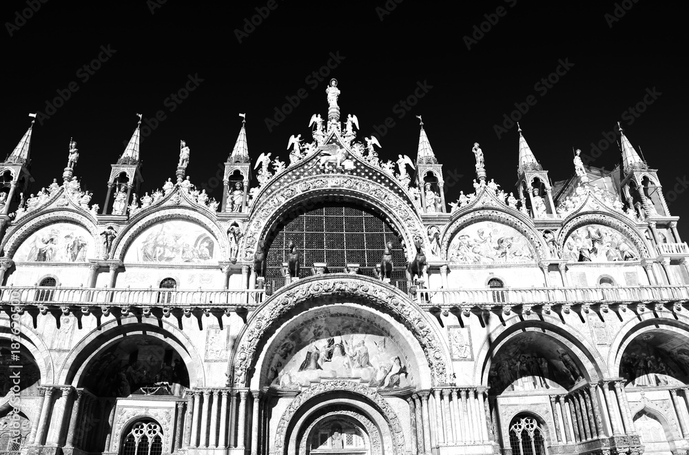 Basilica of Saint Mark in Venice Italy with black and white very