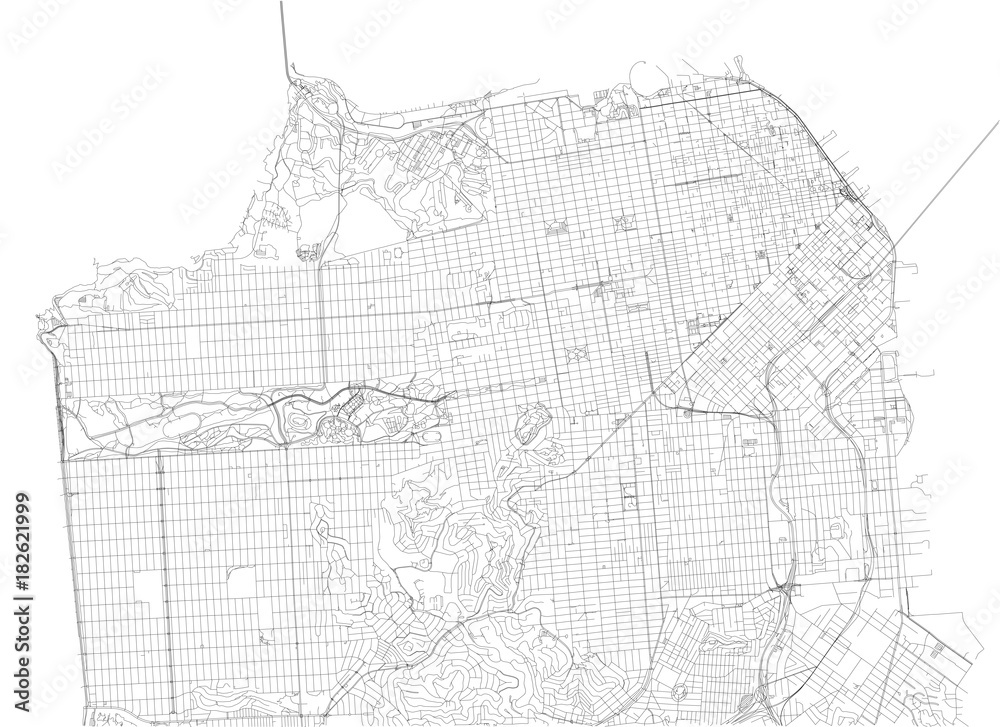Naklejka premium Strade di San Francisco, cartina della città, Stati Uniti, California. Stradario