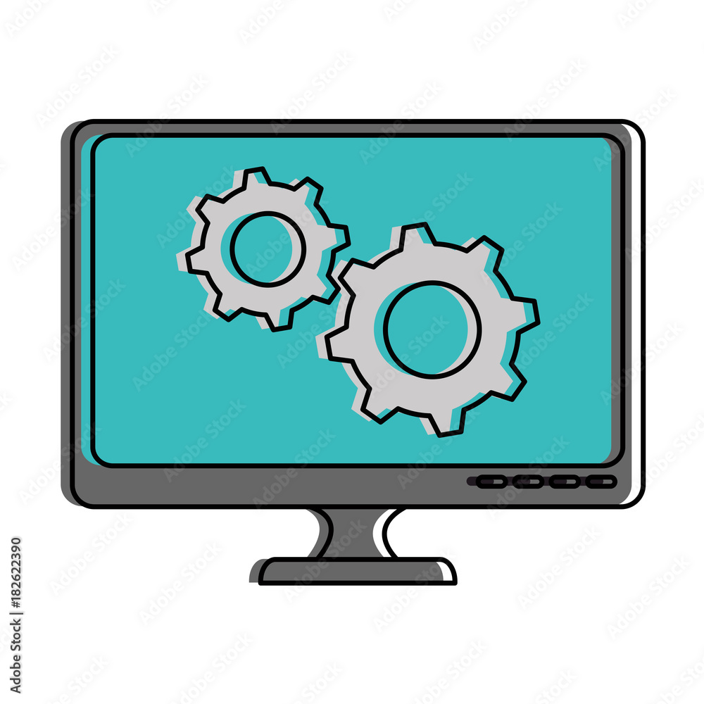 monitor computer with gears vector illustration design monitor computer with gears vector illustration design