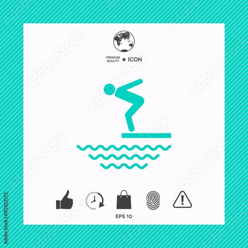 Swimmer on a springboard, Jumping into the water - icon