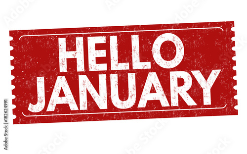 Hello january grunge rubber stamp