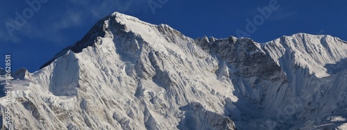 Snow covered peak of mount Cho Oyu, Nepal. View from Gokyo, mount Everest National Park, Nepal.