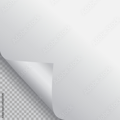 Page curl with shadow on blank sheet of paper.