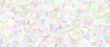 Iridescent Low Poly Background. White to Pastel Rainbow. Multicolored Icy Shiny Crystal Texture. Mother-of-pearl Opalescent Sparkling Facets. Vector Graphic for Web, Mobile Interfaces or Print Design.