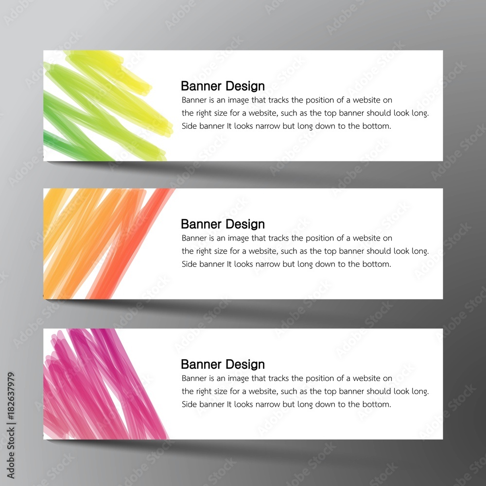  Web banner set design background. Inspired by brush, three color that purple green and orange.Vector illustration. 