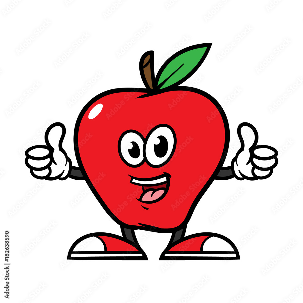 Cartoon Apple Character Giving Thumbs Up Stock Vector | Adobe Stock