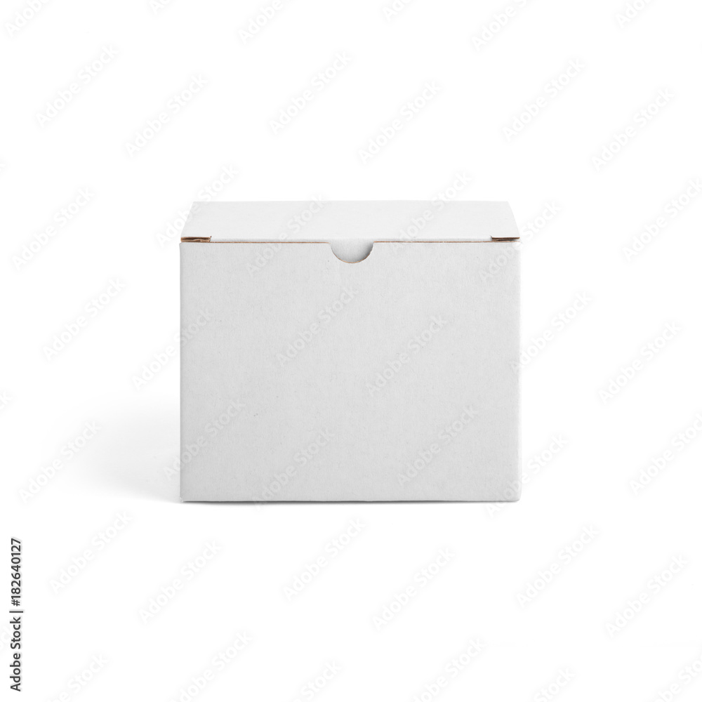 Blank White paper box front view isolated on white background