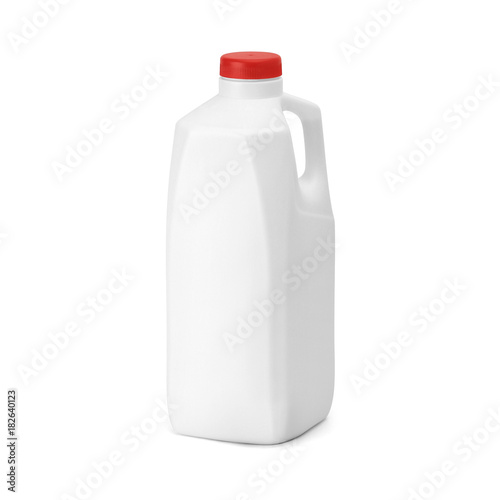 Blank White plastic milk with red cap jug isolated on white background. Packaging template mockup collection. With clipping Path included.