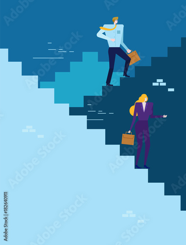 Business people stepping different a staircase. Business and finance concept.  flat design elements. vector illustration