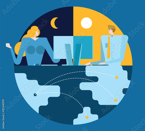 Business people working and communication on different time zone. World wide connect concept. flat design elements. vector illustration